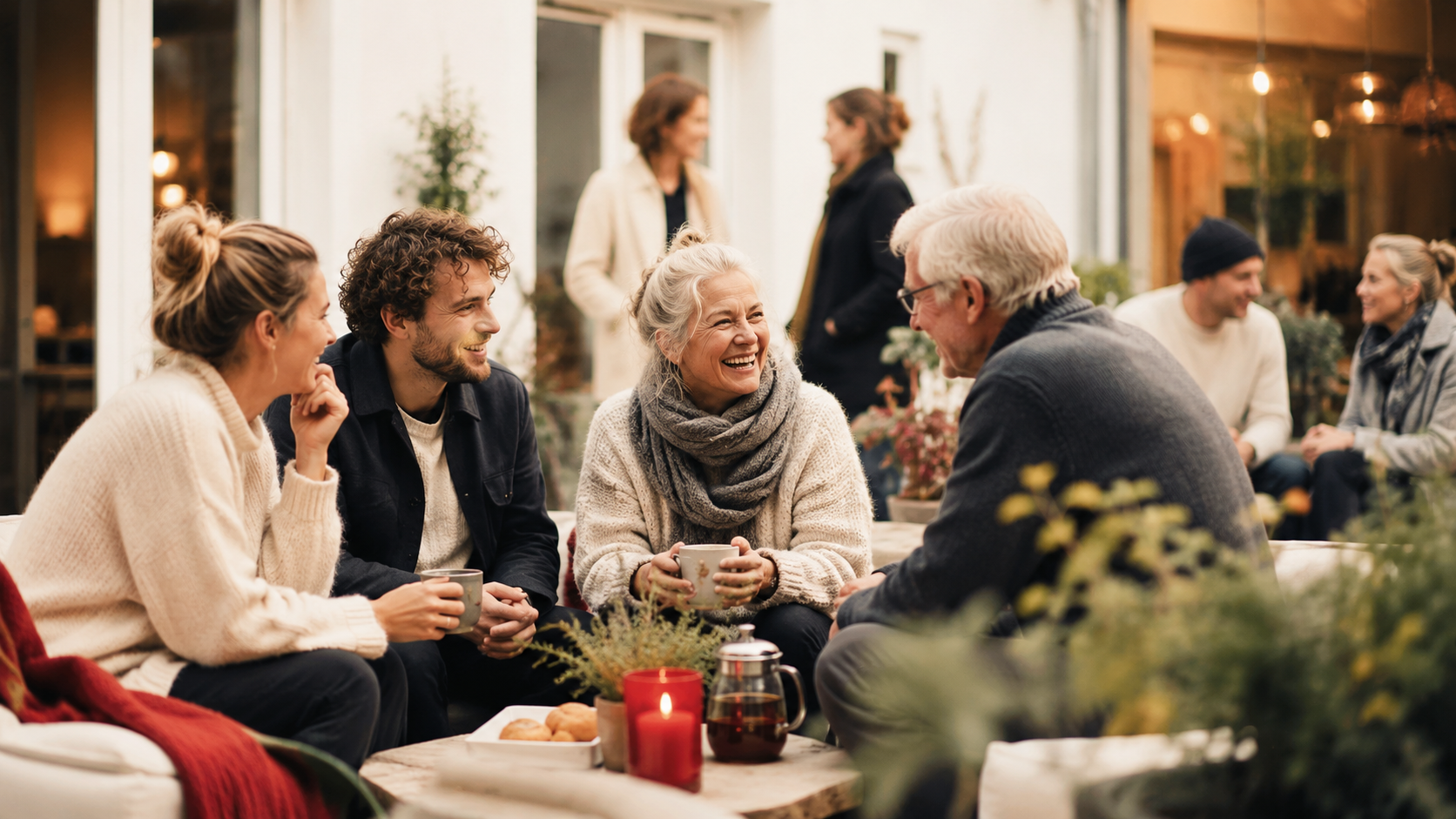 Hyggeligt samvær på en caféterrasse